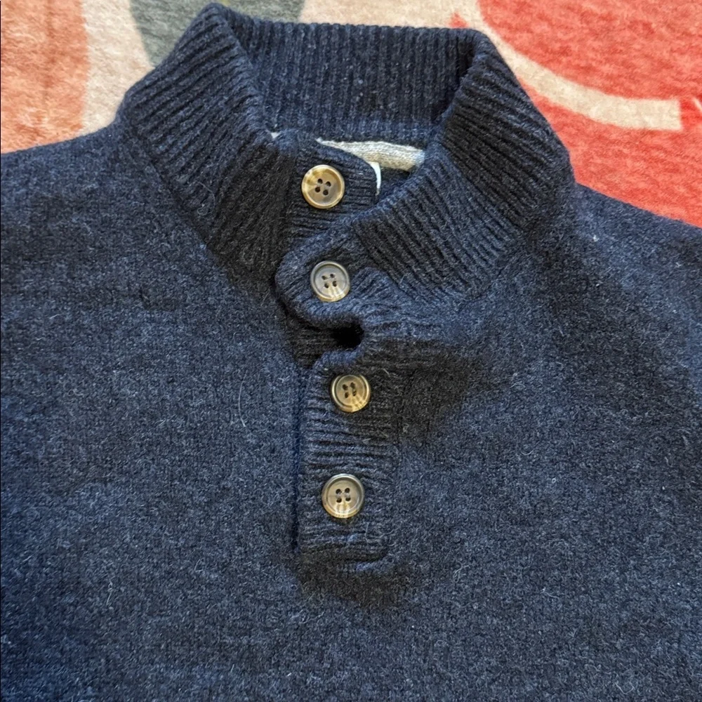 Enzo Mantovani Mens Chunky Henley Sweater Size Large Blue 100% Wool - Picture 2 of 7